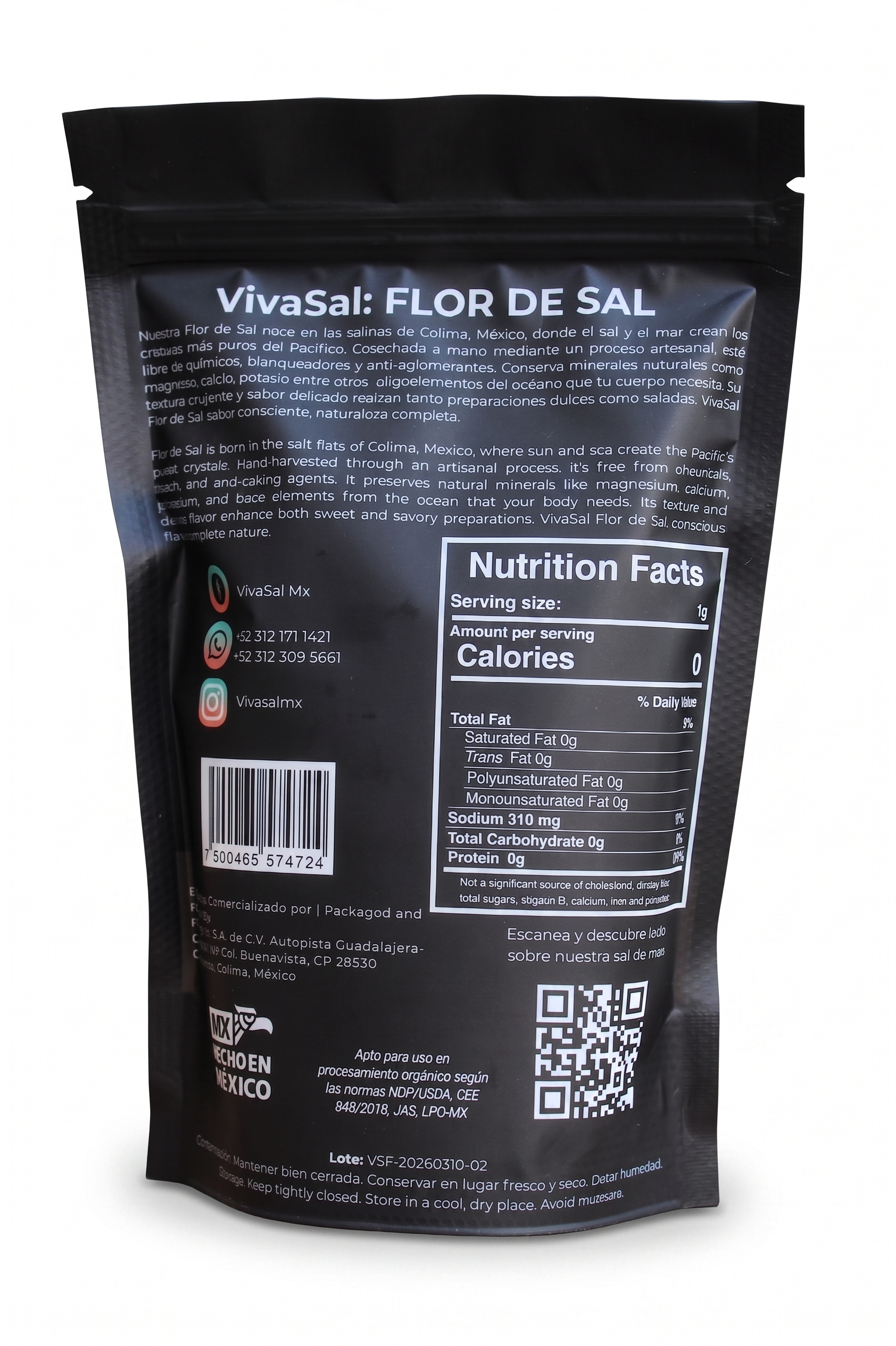 Flor de Sal 500g VivaSal | Sal Marina Gourmet Natural de Colima
